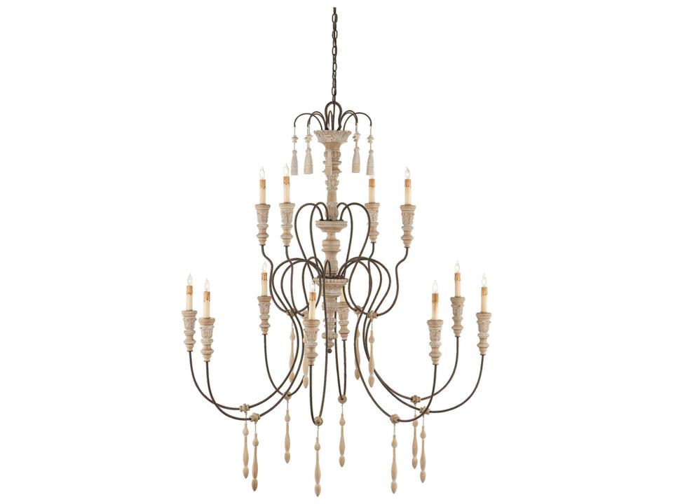 Currey and Company 12-Light Hannah Chandelier in Stockholm White and Rust