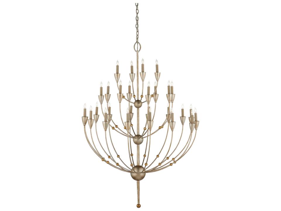 Currey and Company 28-Light Paradox Chandelier in Silver Granello and Gold Leaf
