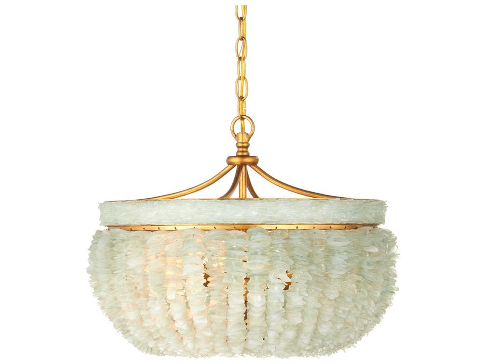 Belfry 3-Light Contemporary Gold Leaf seaglass Bowl Chandelier
