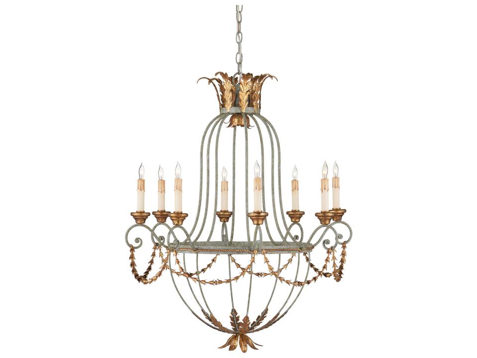 Currey and Company 8-Light Elegance Chandelier in Etruscan and Gold Leaf