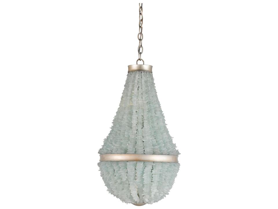 Currey and Company 3-Light Platea Chandelier in Contemporary Silver Leaf and Seaglass