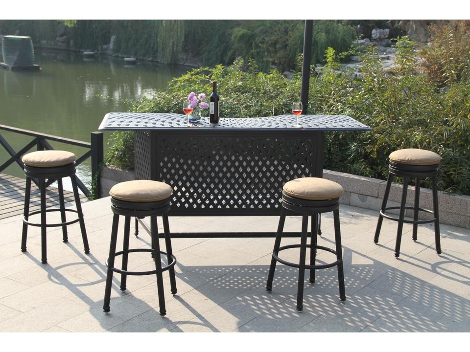 Darlee 5-Piece Cast Aluminum Round Bar Set with Cushions in Antique Bronze