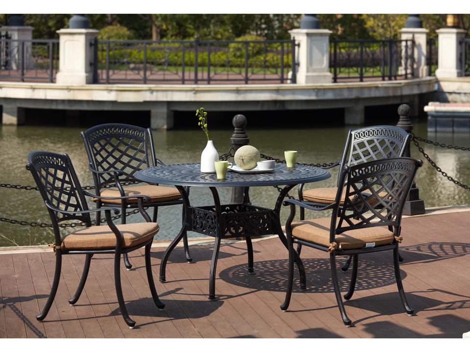Sedona 5-Piece Round Cast Aluminum Dining Set with Cushions