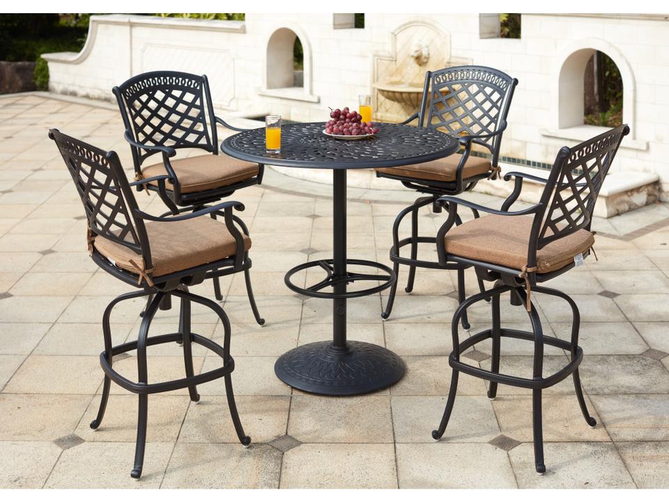 Sedona 5-Piece Cast Aluminum Bar Set with 42-Inch Round Pedestal Bar Table