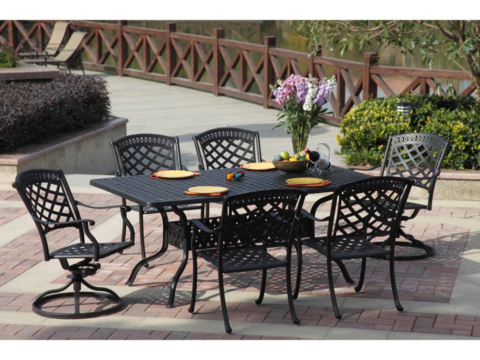 Sedona Cast Aluminum 7-Piece Dining Set with Cushions and 42 x 72'' Rectangular Dining Table