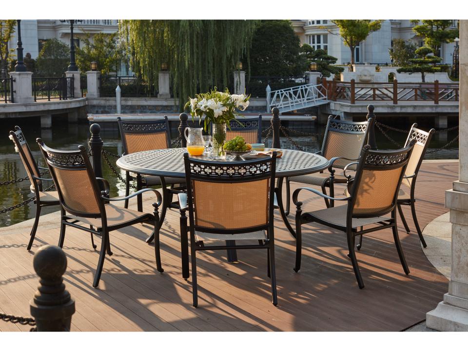 Mountain View Cast Aluminum 9- Piece Dining Set with 71 Inch Round in Antique Bronze