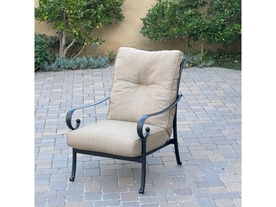 Santa Anita Cast Aluminum Club Chair in Antique Bronze with Sesame Cushions