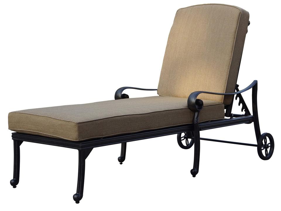 Santa Monica Cast Aluminum Outdoor Chaise Lounge in Antique Bronze with Sesame Cushions