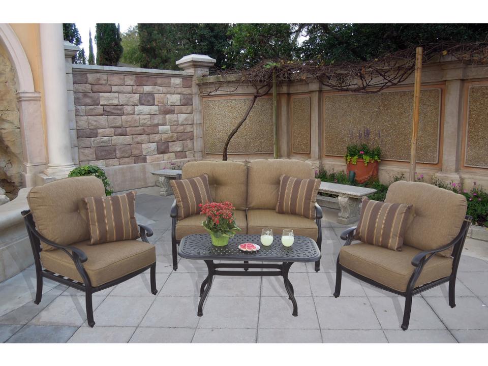Nassau 4-Piece Cast Aluminum Cushion Lounge Set with Pillows