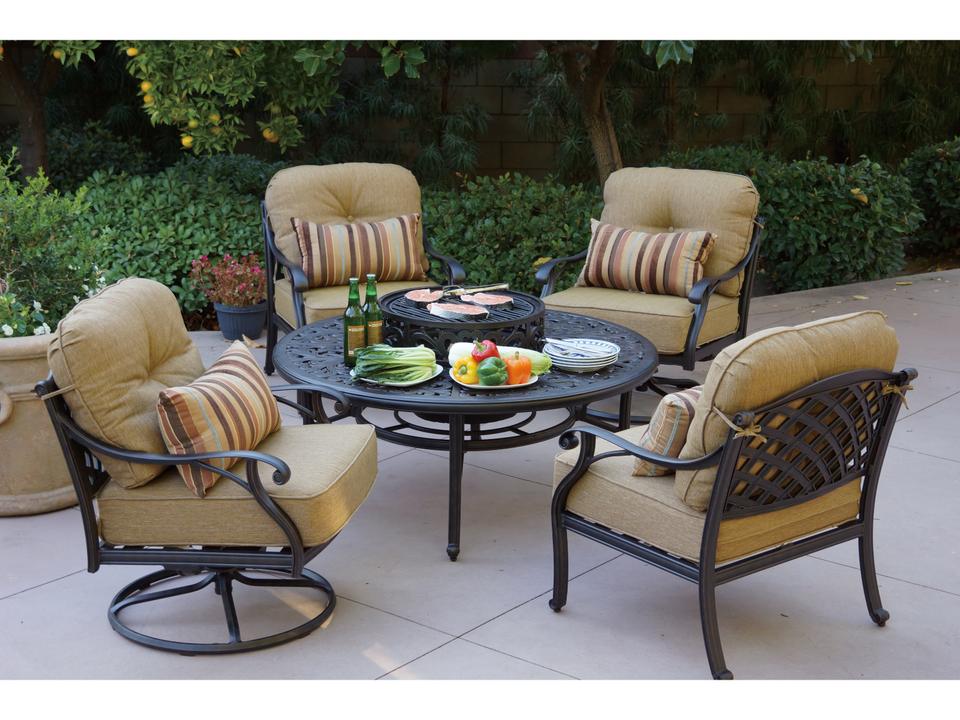 Nassau 5-Piece Cast Aluminum Cushion Lounge Set with Fire Pit