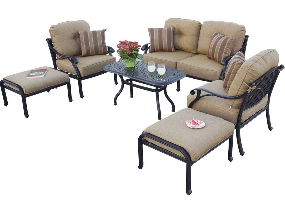 Nassau 6-Piece Cast Aluminum Conversation Set with Pillows