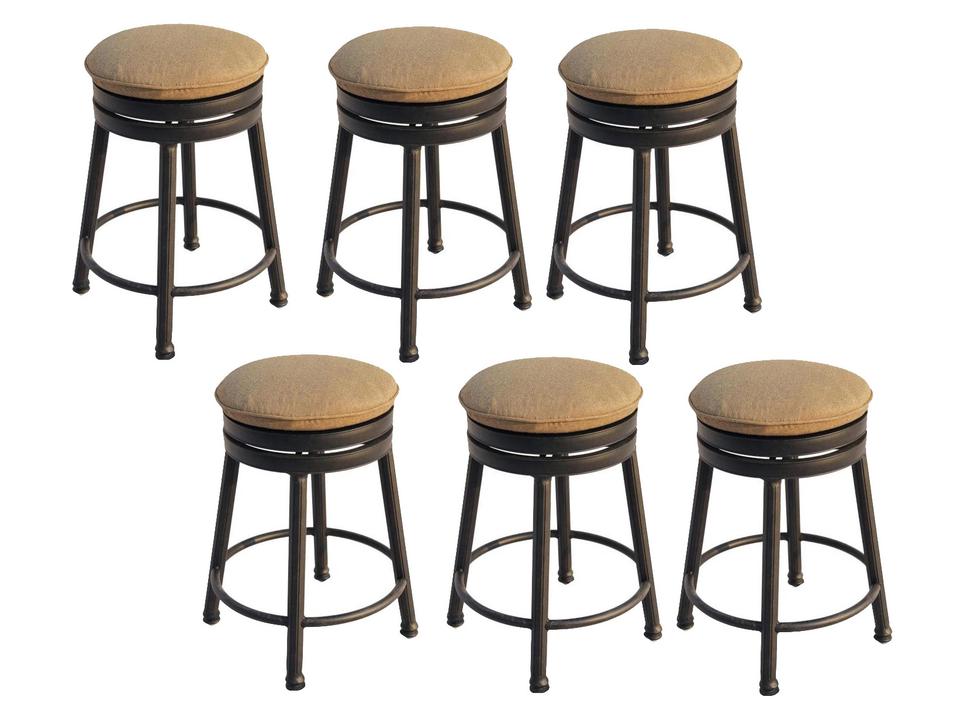 Backless Cast Aluminum Round Swivel Bar Stool with Seat Cushion Set of 6