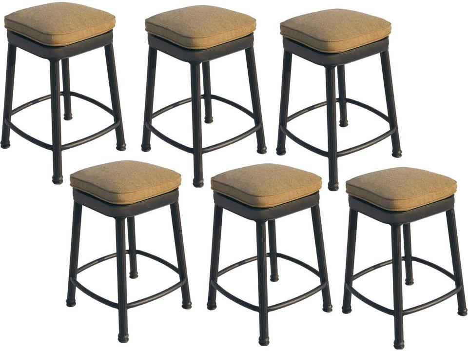 Backless Cast Aluminum Square Bar Stool with Seat Cushion Set of 6