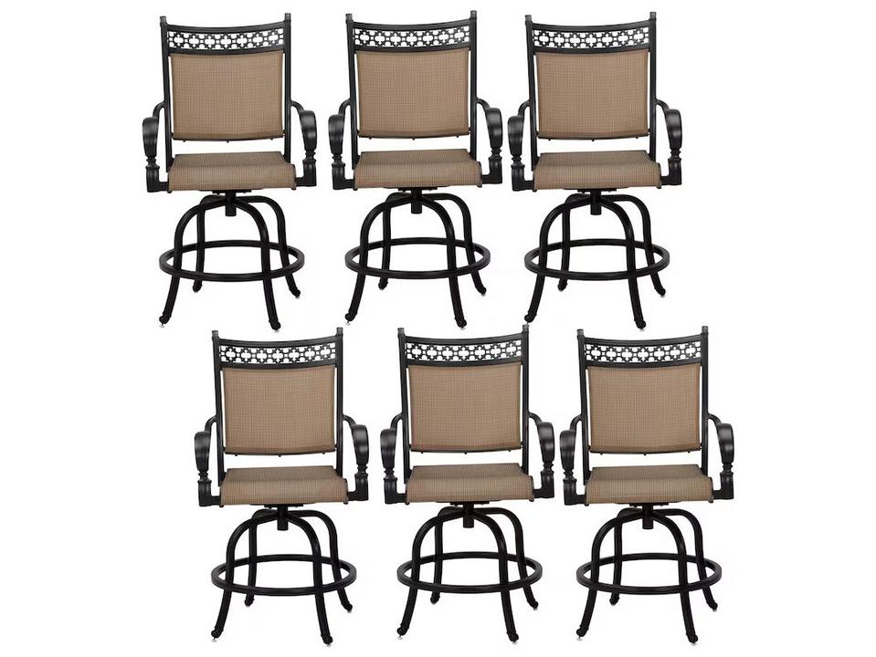 Mountain View Sling Cast Aluminum Antique Bronze Swivel Bar Stool Set of 6