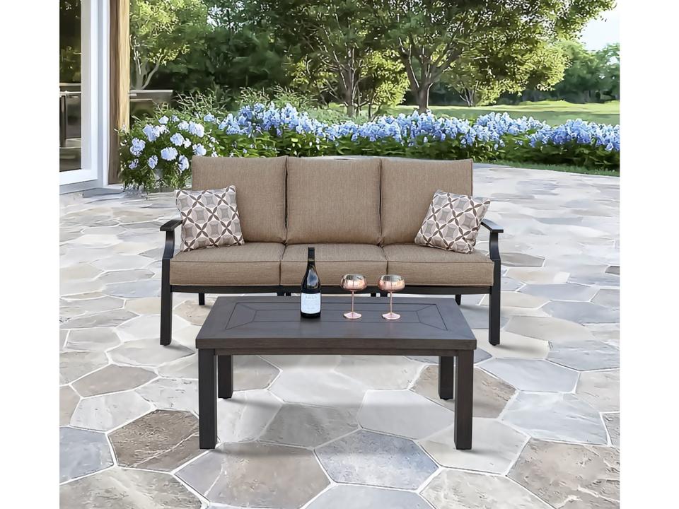 Brooklyn 2-Piece Patio Conversation Set with Aluminum Frame in Multi-Brown