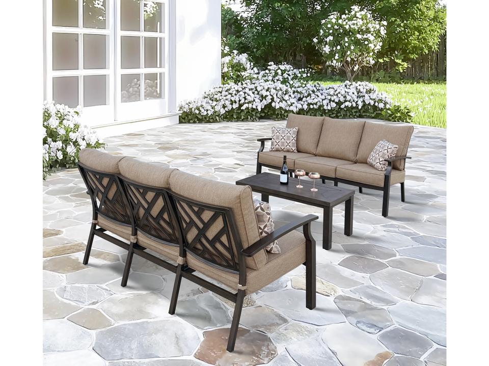 Brooklyn 3-Piece Patio Conversation Set with Multi-Brown Aluminum Frame