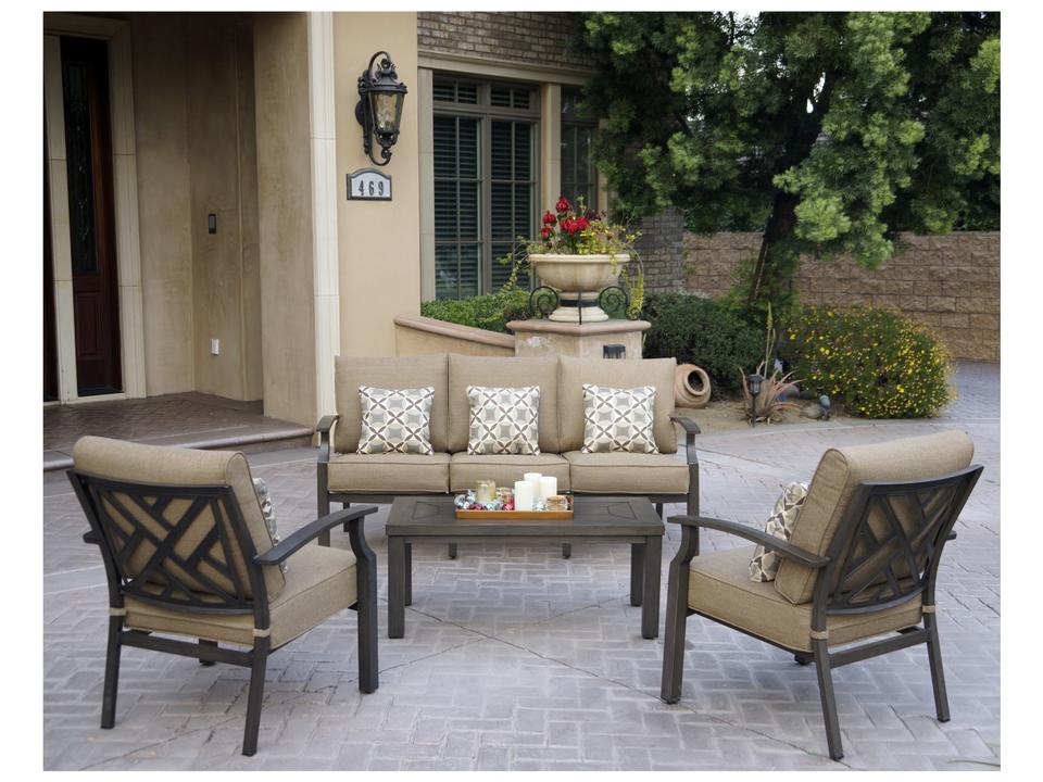 Brooklyn 4 Piece Cast Aluminum Lounge Set with Sesame Cushions