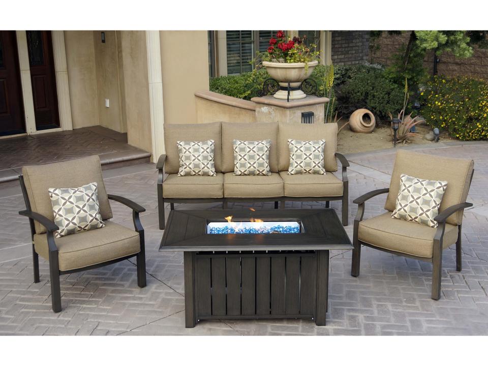 Brooklyn 4 Piece Cast Aluminum Fire Pit Lounge Set Multibrown