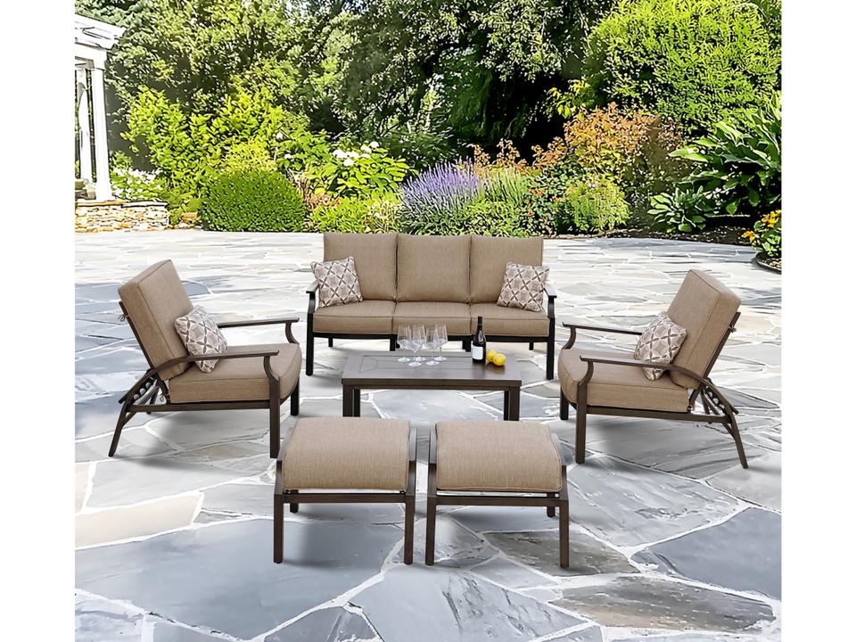 Brooklyn 6-Piece Conversation Set with Aluminum Frame in Multi-Brown