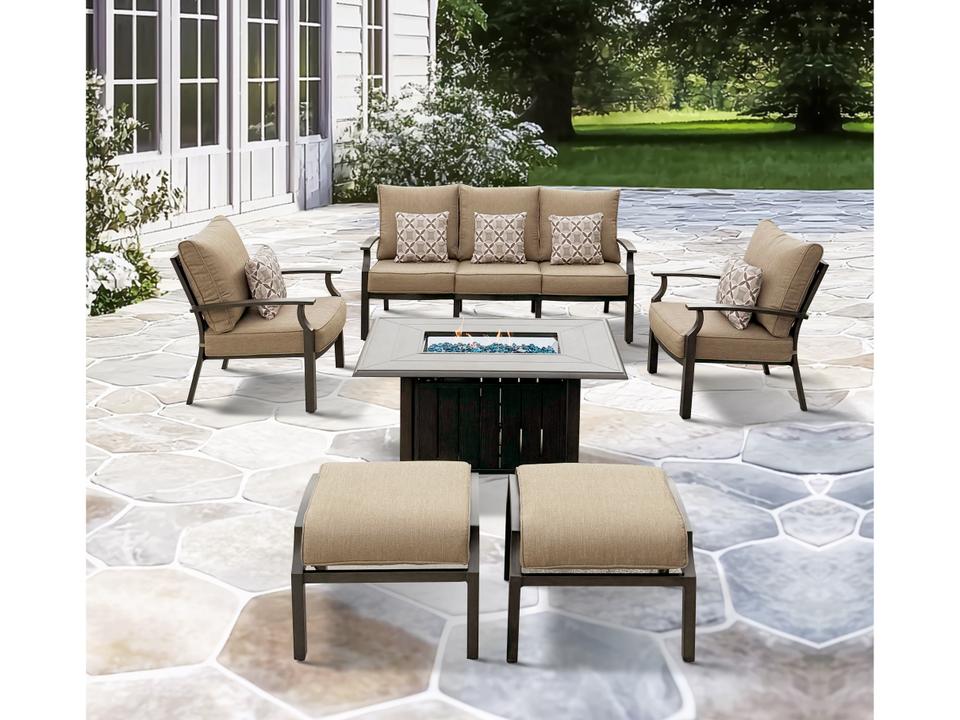 Brooklyn 6-Piece Patio Conversation Set with Fire Pit Table