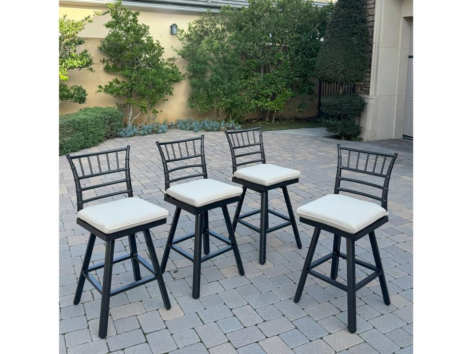 Bella Aluminum 26 Inch Swivel Counter Stool Set of 4 in Dark Chocolate and Beige