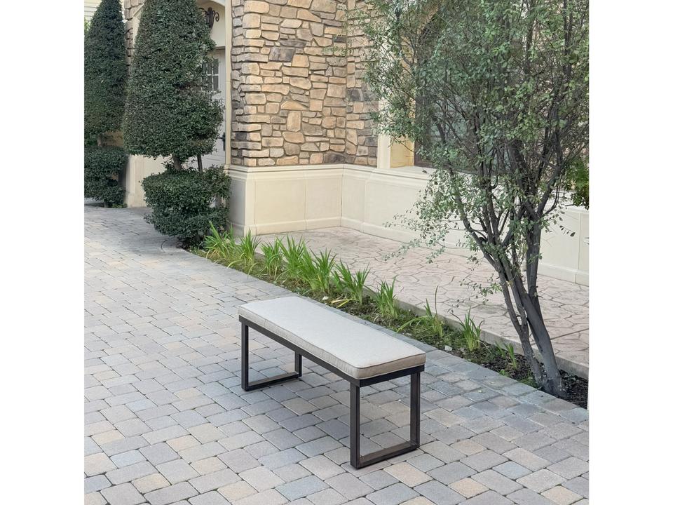 Atlantis Aluminum 2-Person Patio Bench with Walnut Finish and Beige Cushion