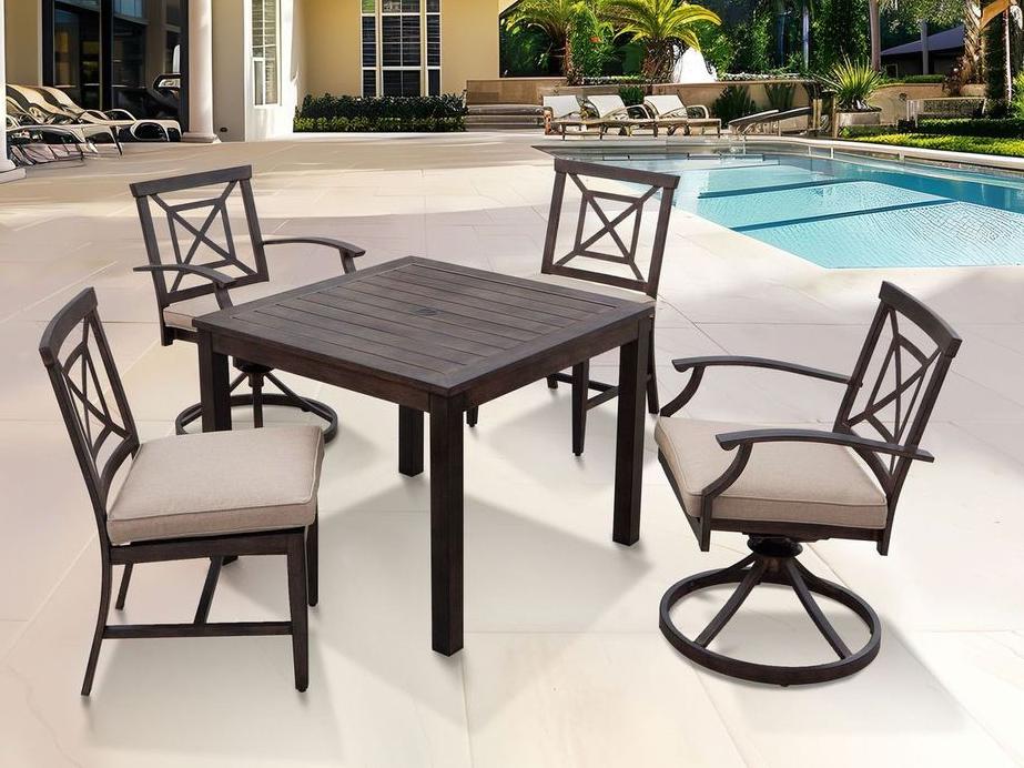 Atlantis 5-Piece Walnut Aluminum Dining Set with Beige Cushions