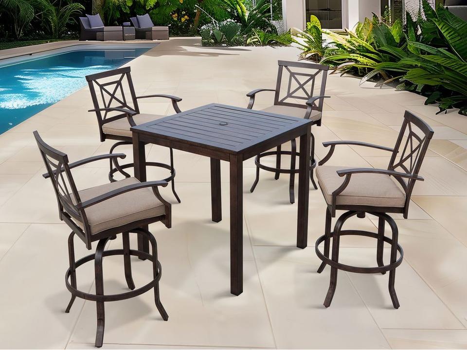 Atlantis Aluminum Swivel Arm Bar Stool in Walnut Beige