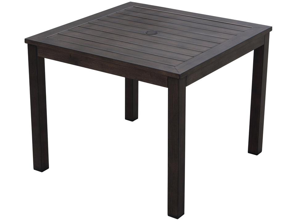 Atlantis 37-Inch Square Aluminum Dining Table with Umbrella Hole in Walnut