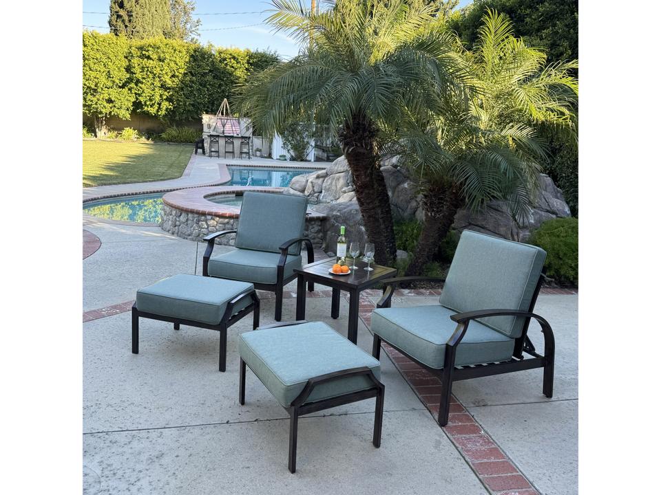 Atlantis 5-Piece Adjustable Aluminum Cushion Lounge Set in Walnut