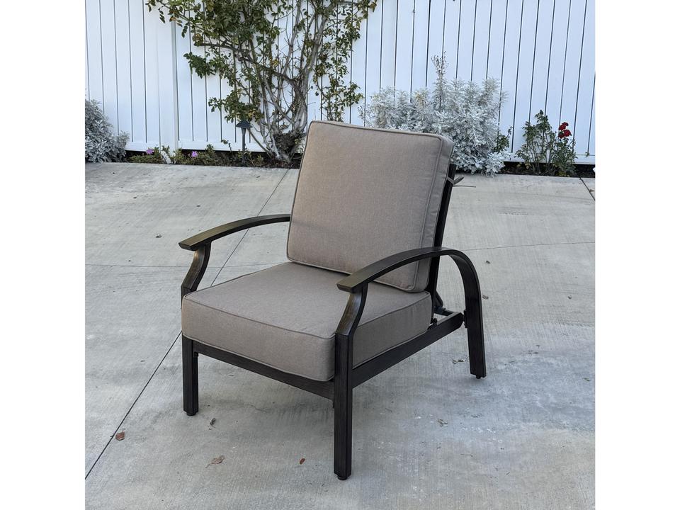 Atlantis Walnut Aluminum Cushion Lounge Chair with Beige Cushions