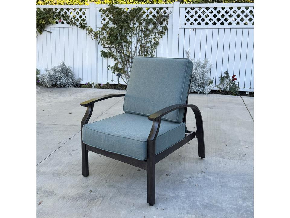 Darlee Atlantis Walnut Aluminum Cushion Lounge Chair with Adjustable Back