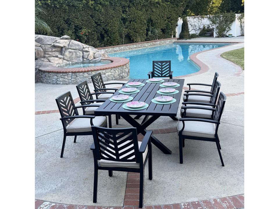 Palm Springs 9-Piece Cast Aluminum Rectangular Dining Set in Antique Bronze