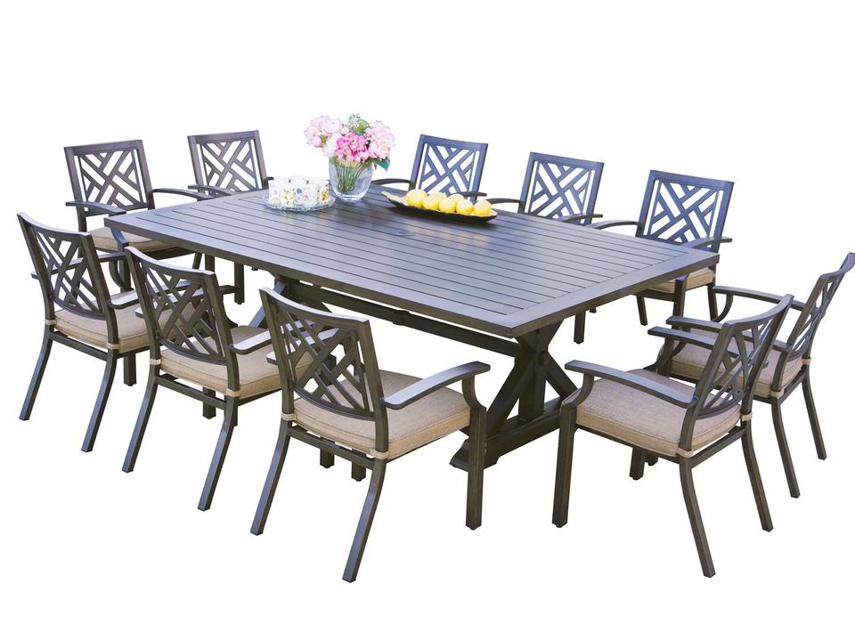 Brooklyn 88 x 60 Inch Aluminum 11 Piece Dining Set in Multi Brown