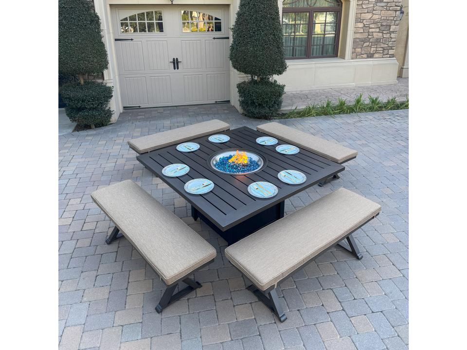Brooklyn 5-Piece Aluminum 60-Inch Square Propane Fire Pit Dining Set