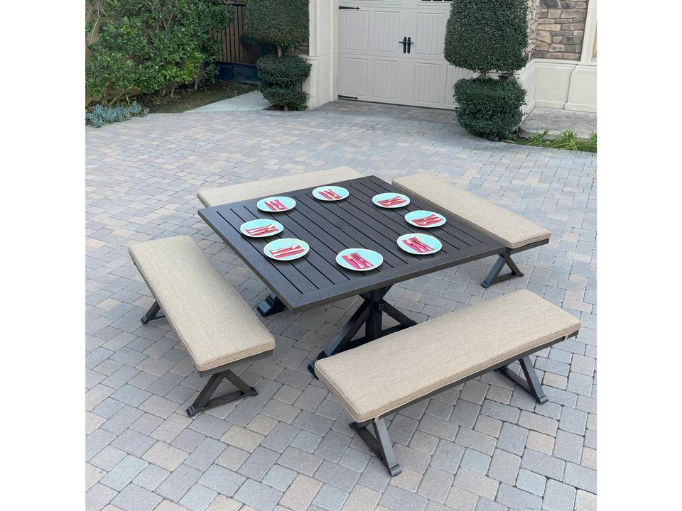 Brooklyn 5-Piece 59-Inch Square Aluminum Patio Dining Set in Multi-Brown