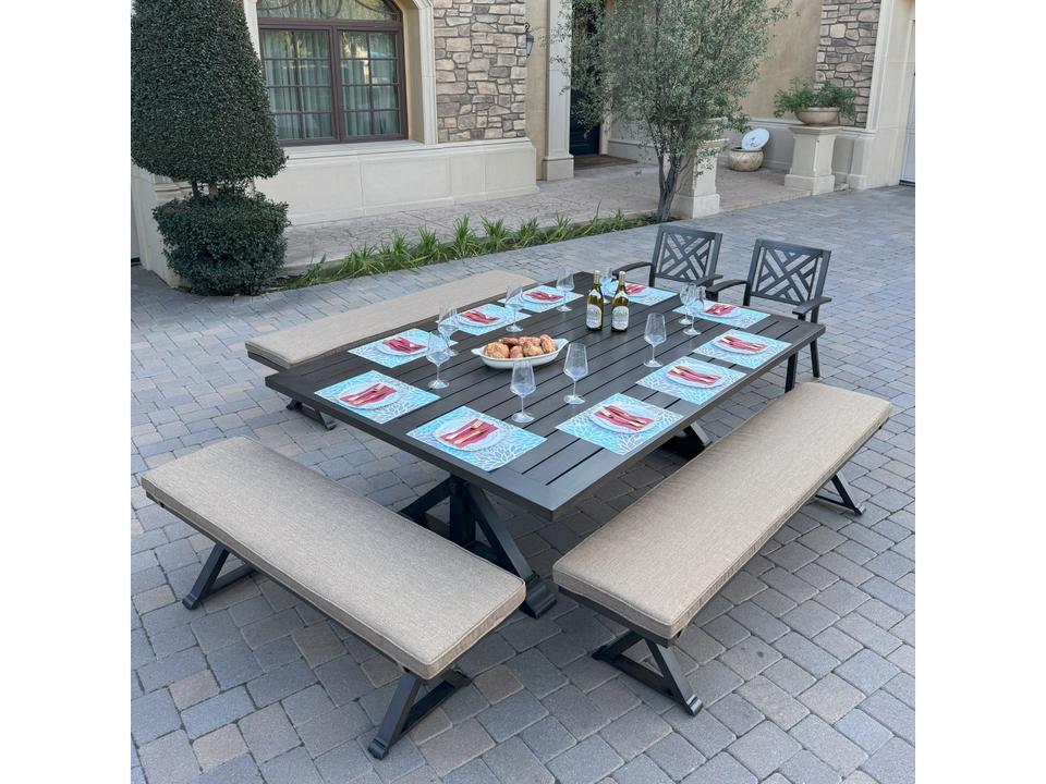 Brooklyn Aluminum 6-Piece Dining Set with 88" x 59" Rectangular Dining Table