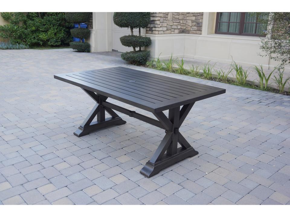 Brooklyn 67-Inch Cast Aluminum Rectangular Dining Table with Umbrella Hole