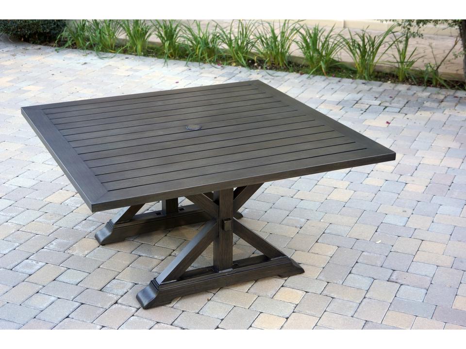 Brooklyn 59-Inch Square Dining Table with Umbrella Hole in Multibrown