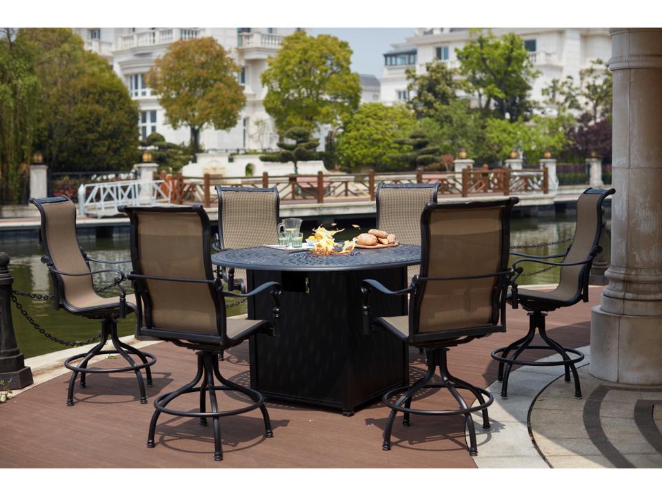 Monterey Sling Cast Aluminum 7 Piece Fire Pit Counter Set in Antique Bronze
