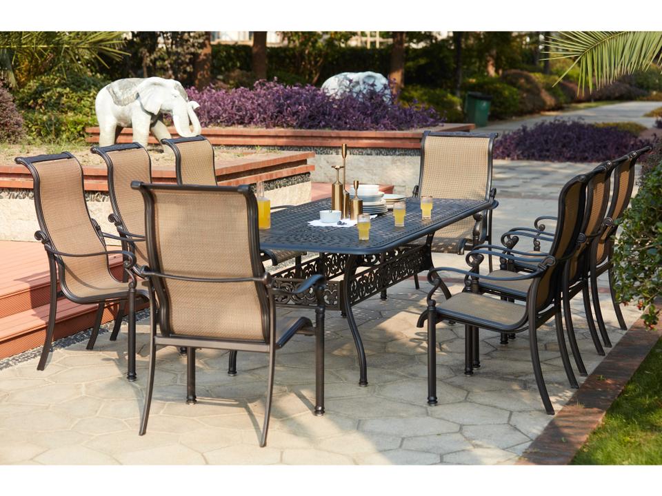 Monterey Sling Cast Aluminum 9 Piece Dining Set in Antique Bronze