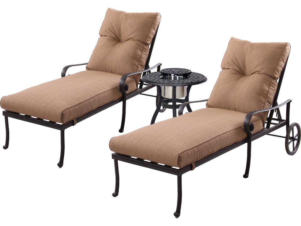 Santa Anita 3-Piece Cast Aluminum Chaise Lounge Set in Antique Bronze