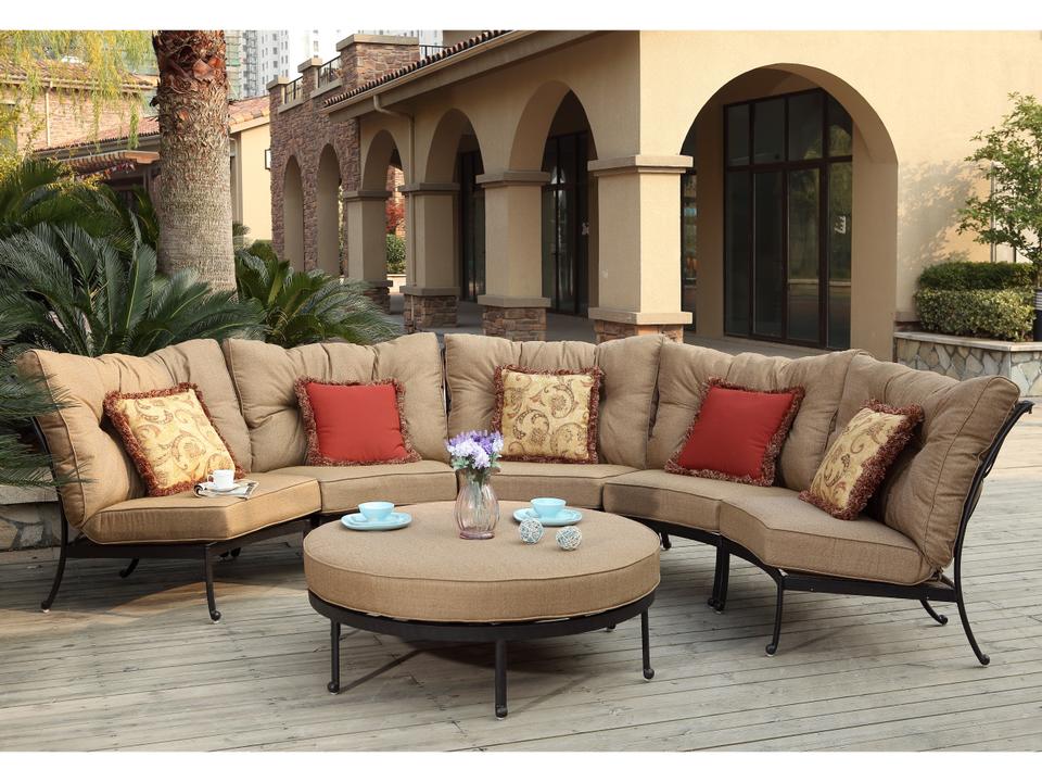Santa Anita 7 Piece Cast Aluminum Modular Sectional Sofa with Ottoman Antique Bronze