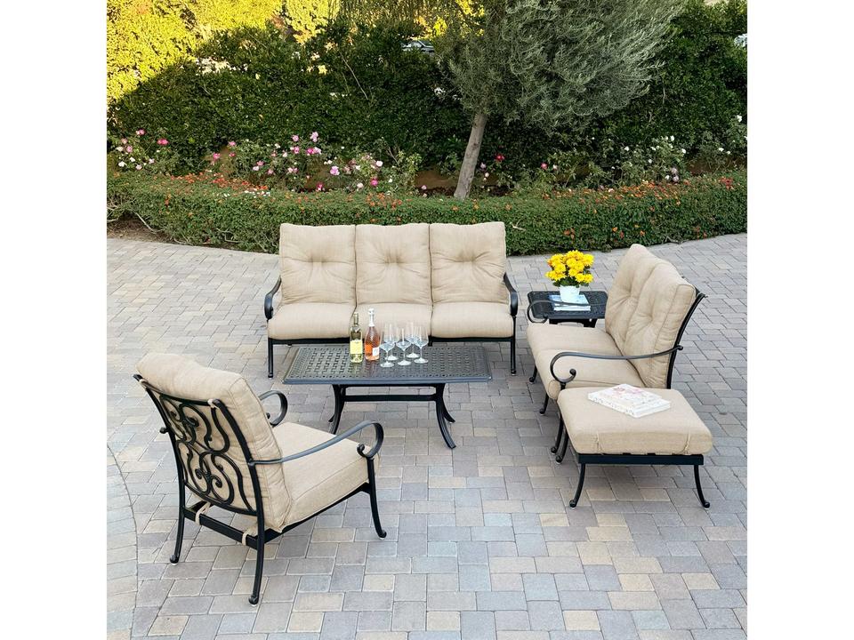 Santa Anita 6 Piece Cast Aluminum Deep Seating Lounge Set in Antique Bronze