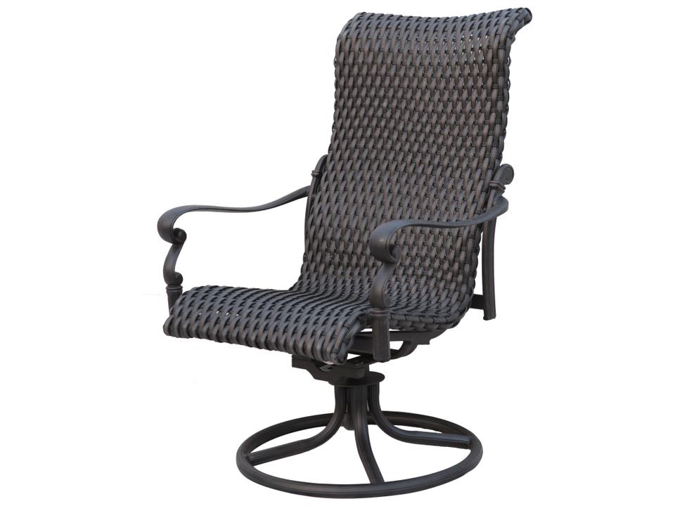Victoria Wicker Espresso Swivel Rocker Dining Arm Chair Set of 4