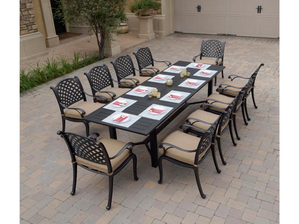 Nassau 11-Piece Cast Aluminum Patio Dining Set with Extension Table