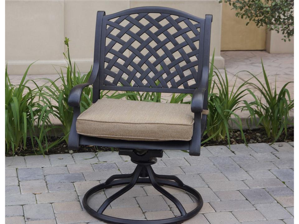 Standard Nassau Cast Aluminum Antique Bronze Swivel Rocker Dining Arm Chair Set of 4