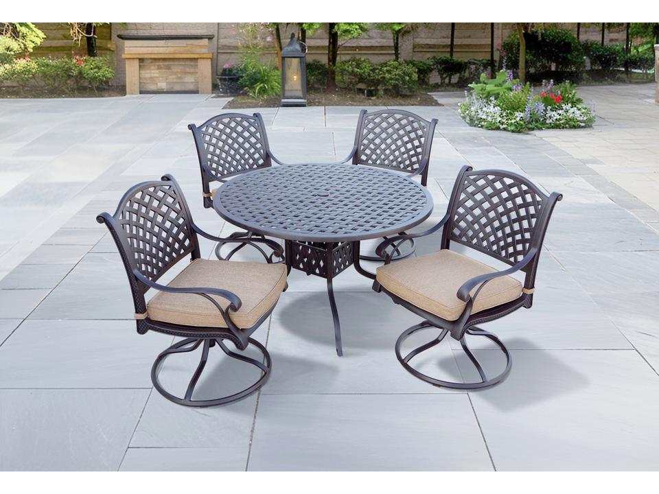 Nassau 5 Piece Cast Aluminum 48-Inch Round Dining Set in Antique Bronze
