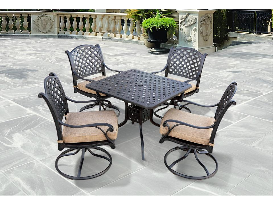 Nassau 5 Piece Cast Aluminum Dining Set with 36-Inch Square Table