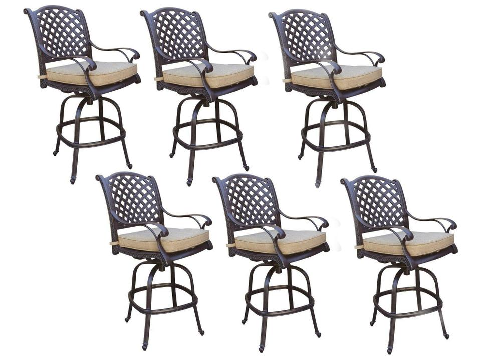 Standard Nassau Cast Aluminum Antique Bronze Swivel Bar Stool Set of 6